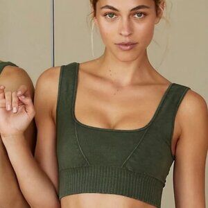 FREE PEOPLE Movement Green Sage Good Karma Square Sports Bra Tank Top Size Small